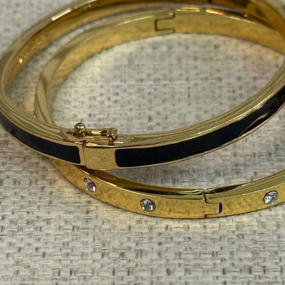 Kate Spade Black Gold Crystal Hinged Bracelets Set of 2 - Picture 3 of 6
